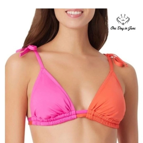 Sugar Beach Pink And Orange Color Block Bikini Top Size Large - Picture 1 of 4